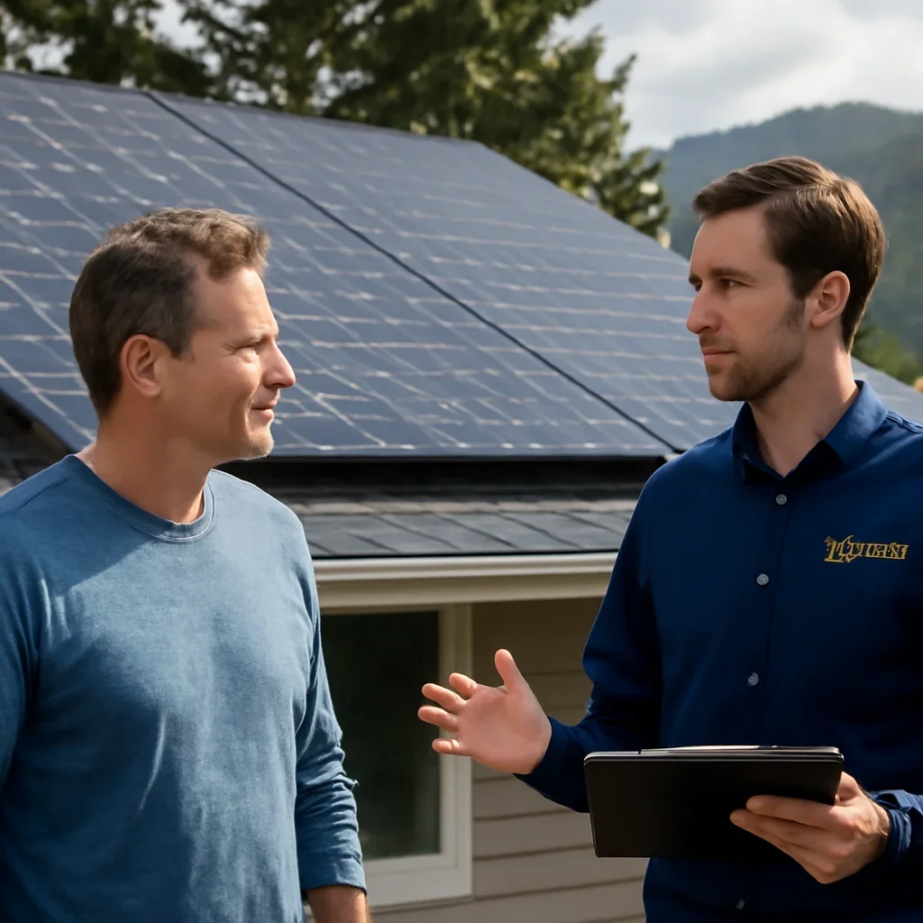 Homeowner and solar advisor discussing next steps for a solar installation