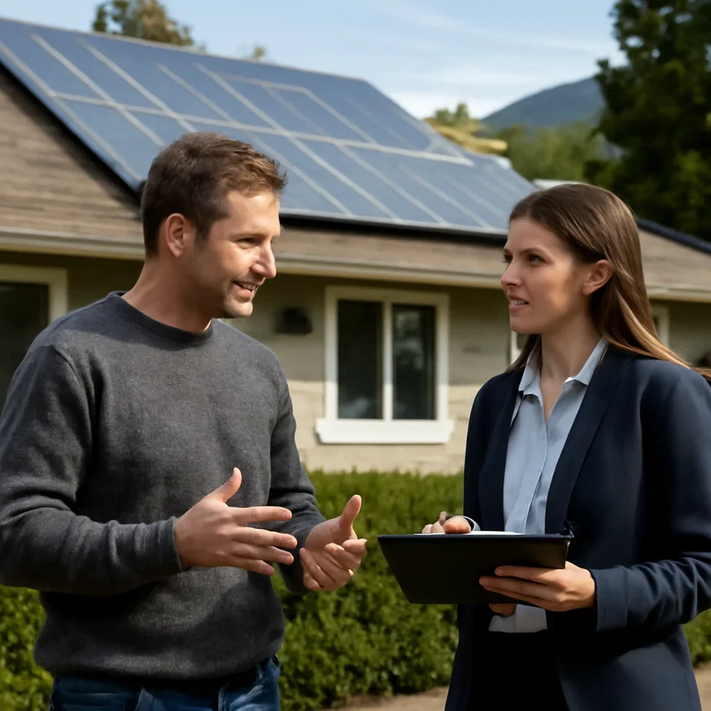 Homeowner and solar advisor discussing next steps for a solar installation