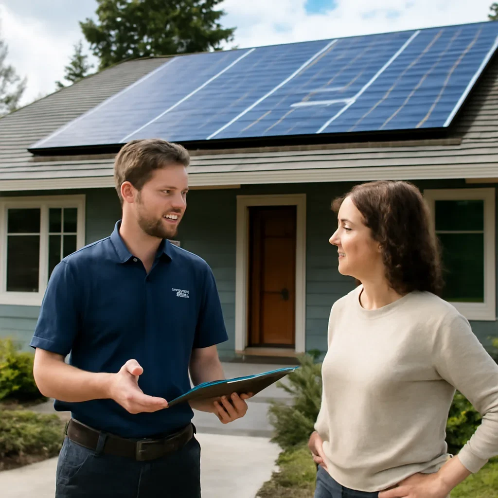 Homeowner and solar advisor discussing next steps for a solar installation