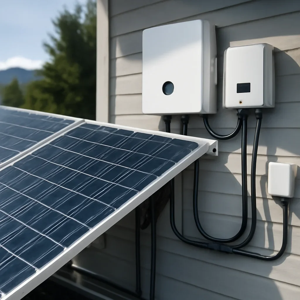 Close view of solar panels and system components referenced in the article