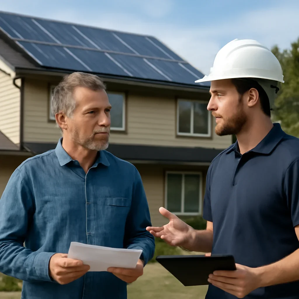 Homeowner and solar advisor discussing next steps for a solar installation