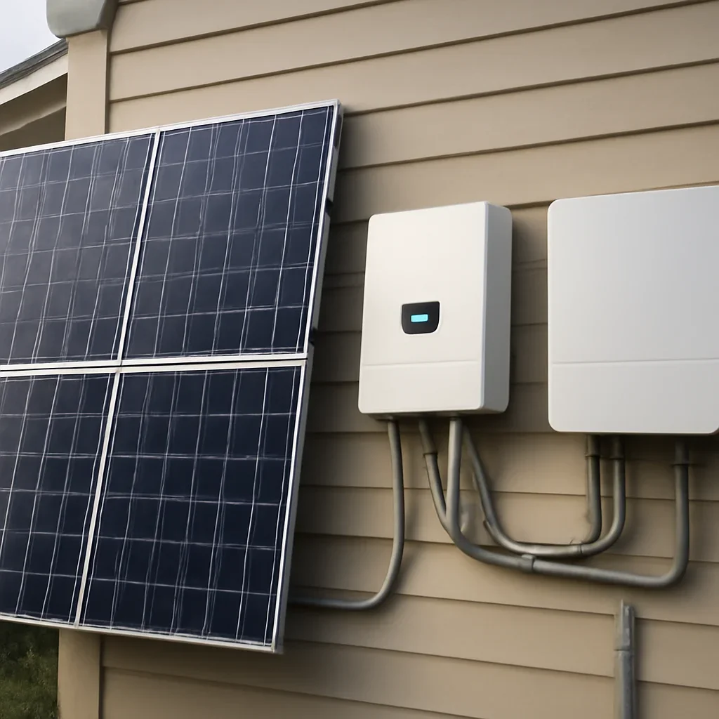 Close view of solar panels and system components referenced in the article