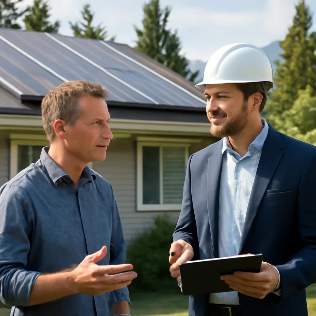 Homeowner and solar advisor discussing next steps for a solar installation