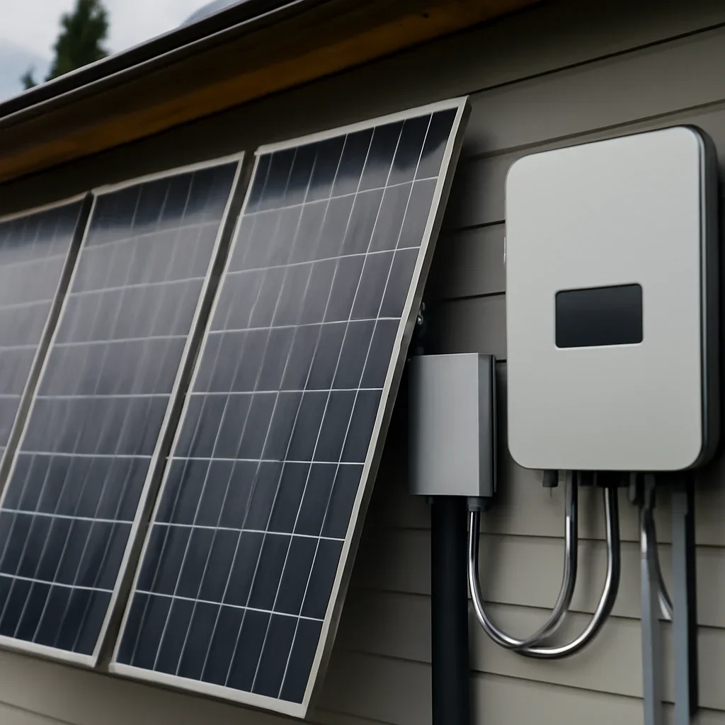 Close view of solar panels and system components referenced in the article