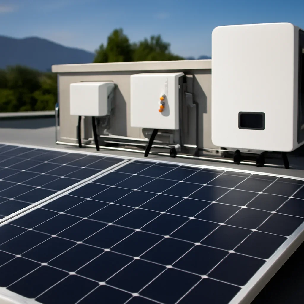 Close view of solar panels and system components referenced in the article