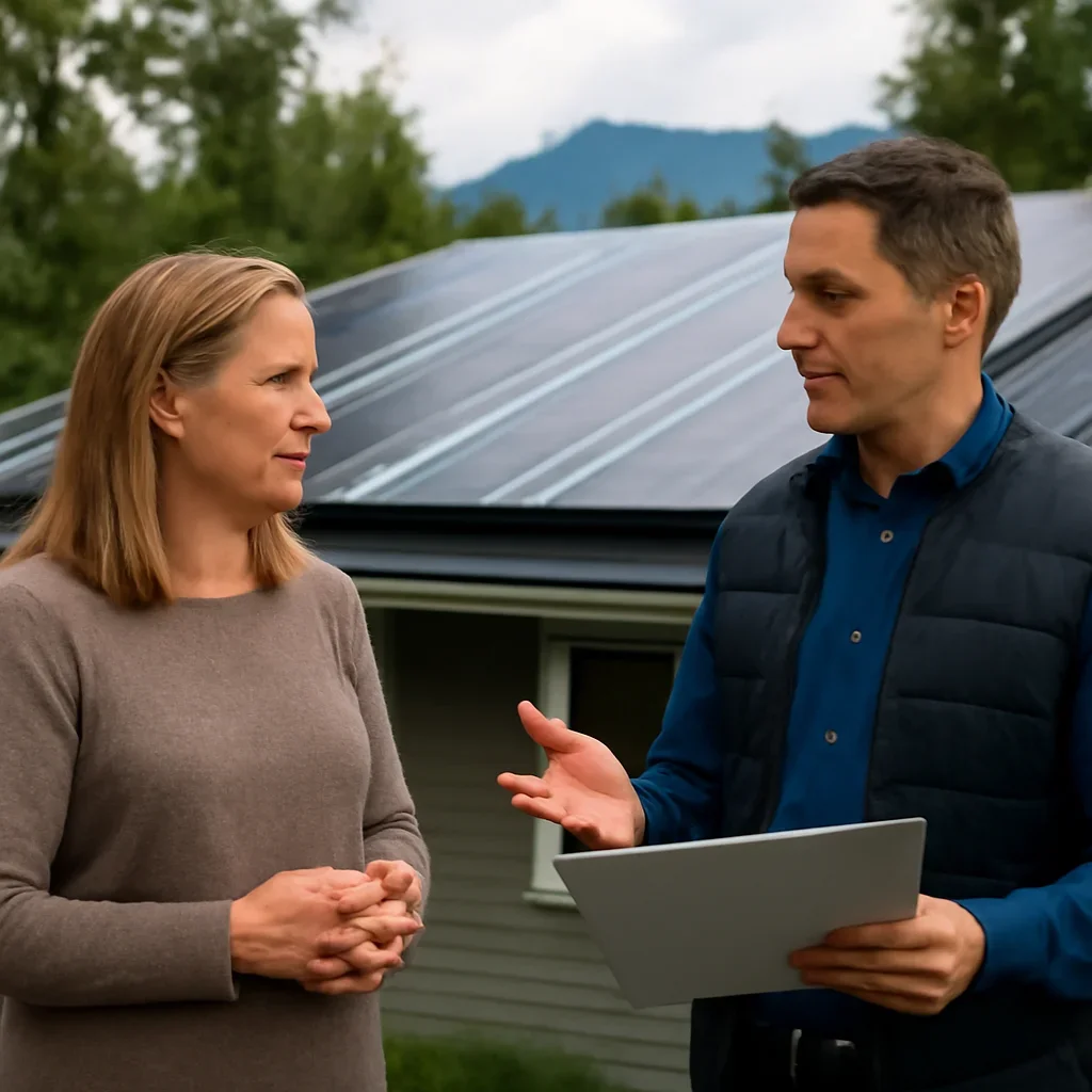 Homeowner and solar advisor discussing next steps for a solar installation