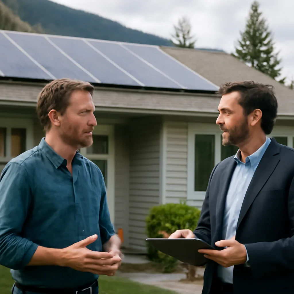 Homeowner and solar advisor discussing next steps for a solar installation