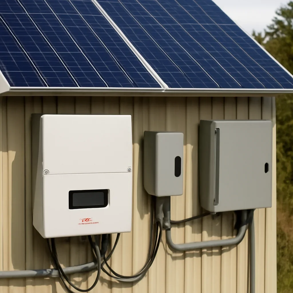 Close view of solar panels and system components referenced in the article