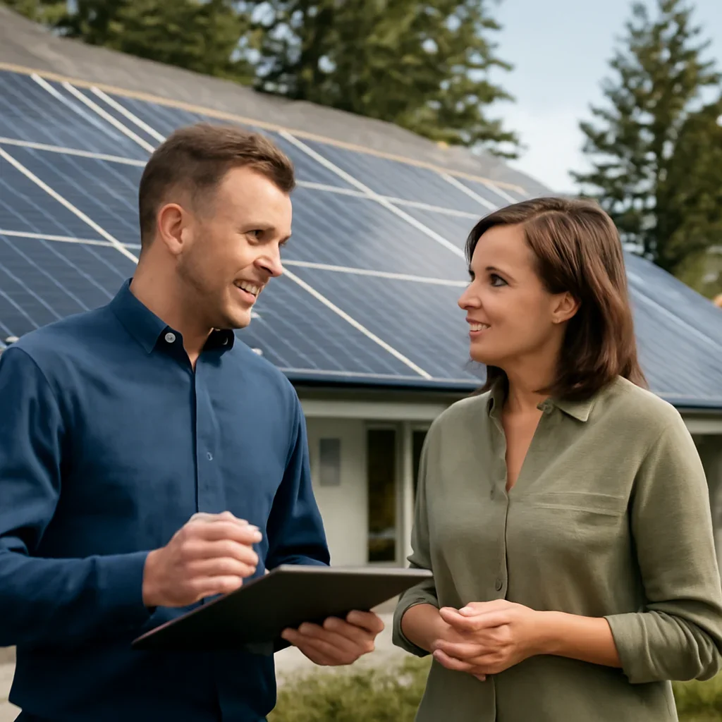 Homeowner and solar advisor discussing next steps for a solar installation
