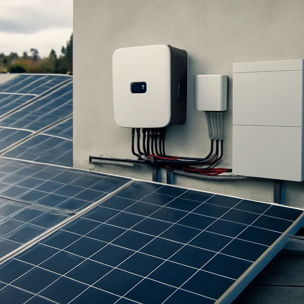 Close view of solar panels and system components referenced in the article