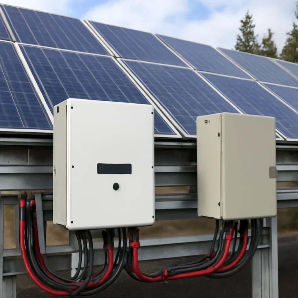 Close view of solar panels and system components referenced in the article
