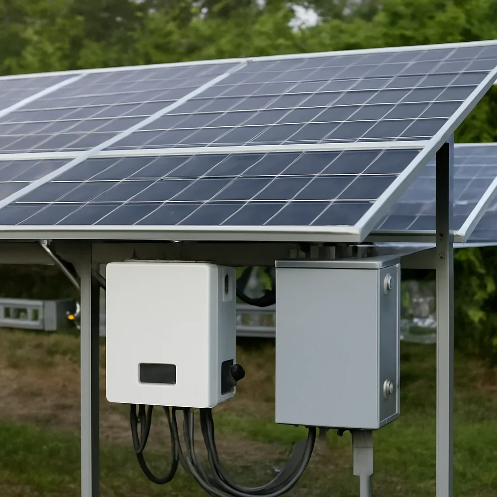 Close view of solar panels and system components referenced in the article