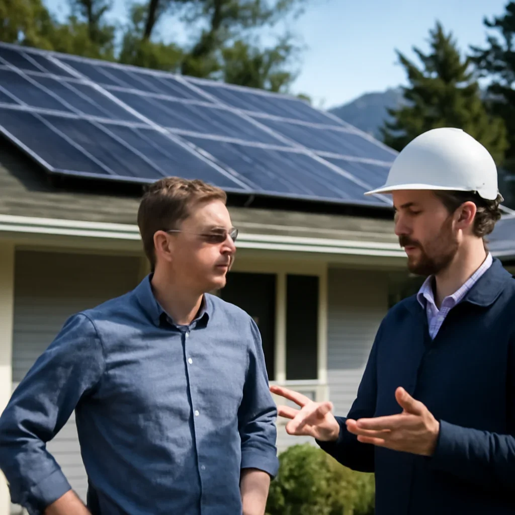 Homeowner and solar advisor discussing next steps for a solar installation