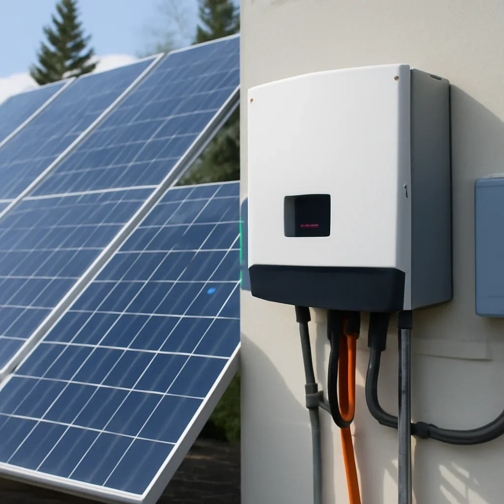 Close view of solar panels and system components referenced in the article