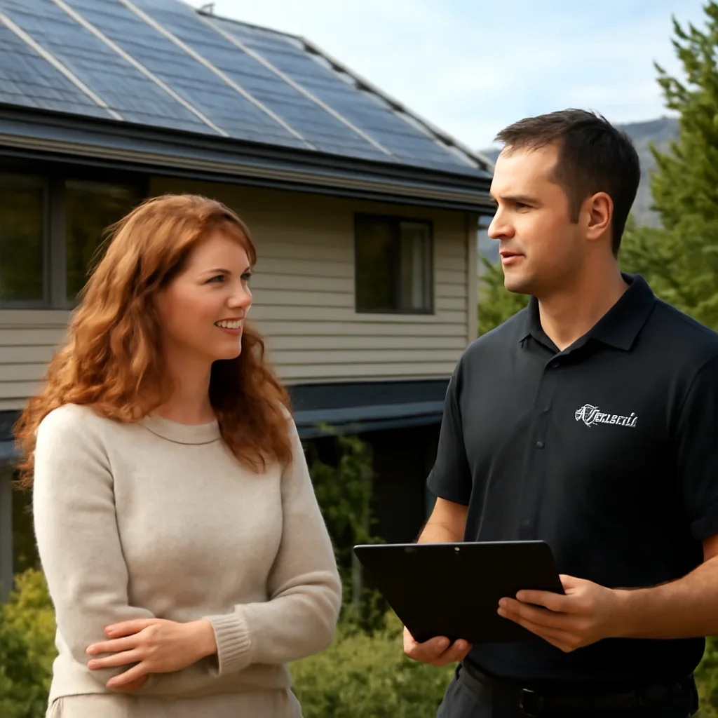 Homeowner and solar advisor discussing next steps for a solar installation