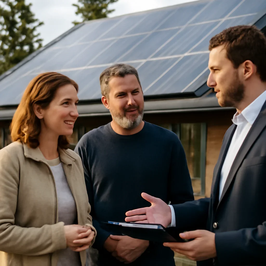 Homeowner and solar advisor discussing next steps for a solar installation