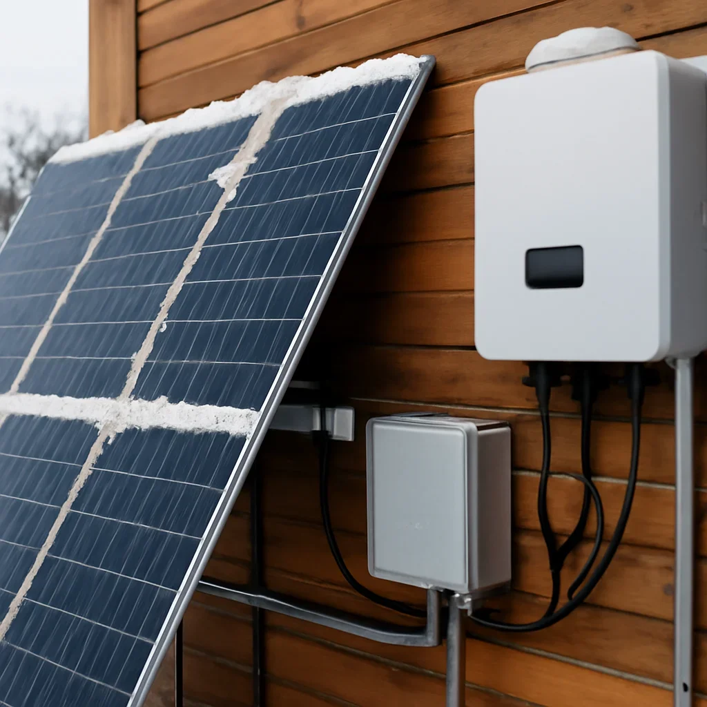 Close view of solar panels and system components referenced in the article