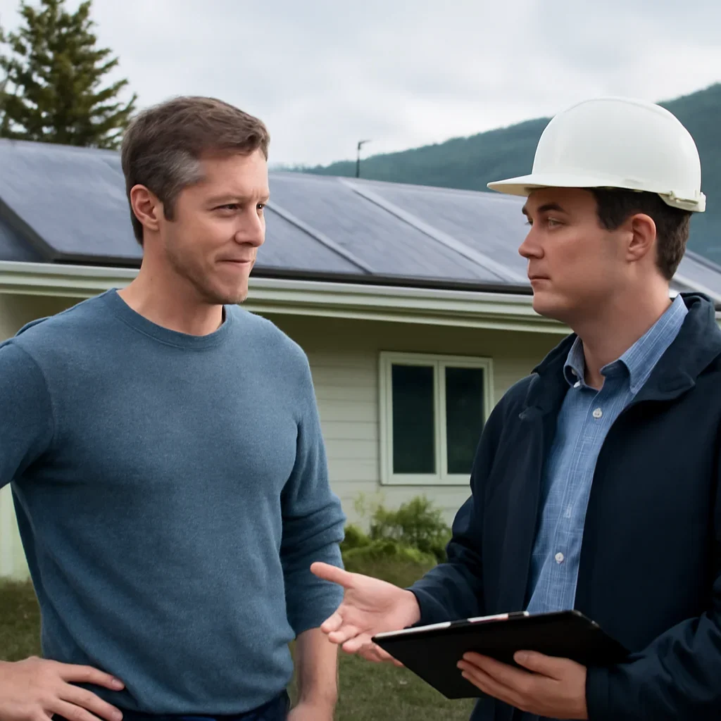 Homeowner and solar advisor discussing next steps for a solar installation