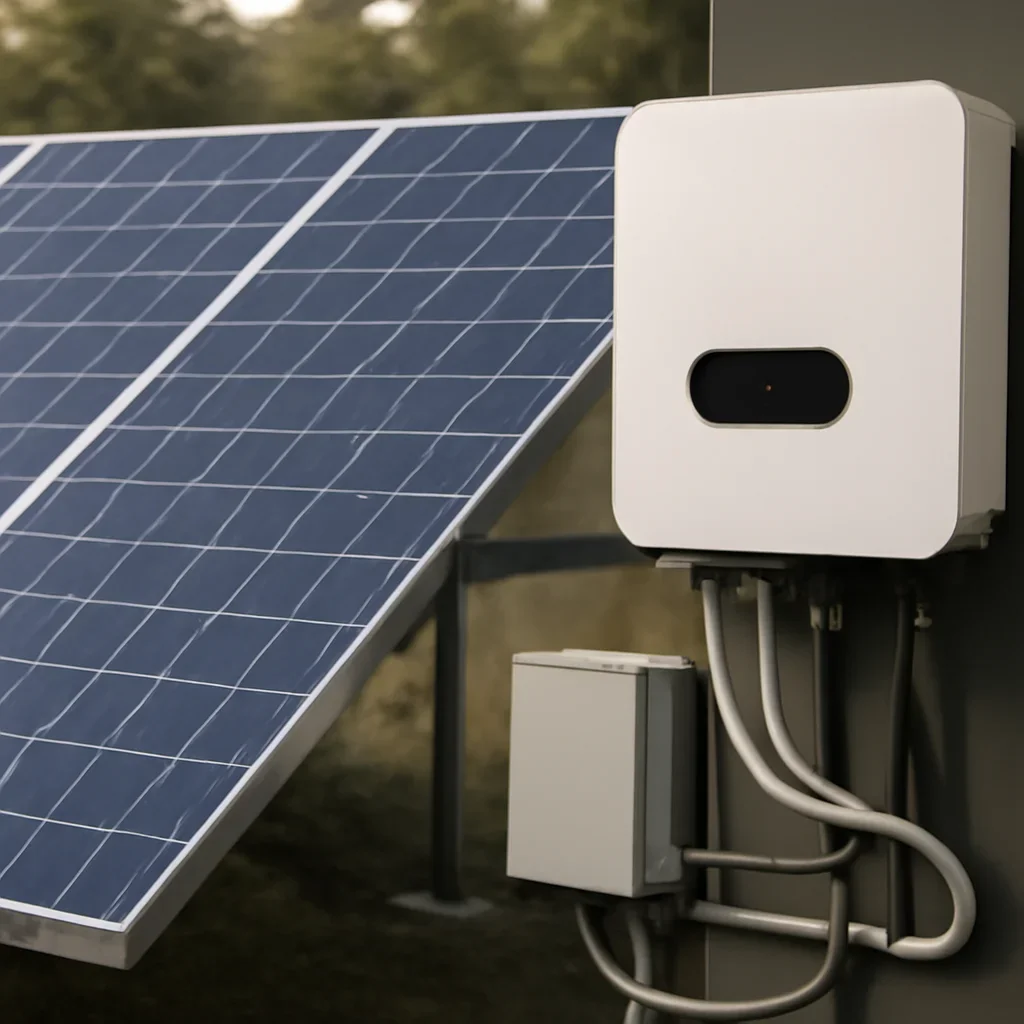 Close view of solar panels and system components referenced in the article