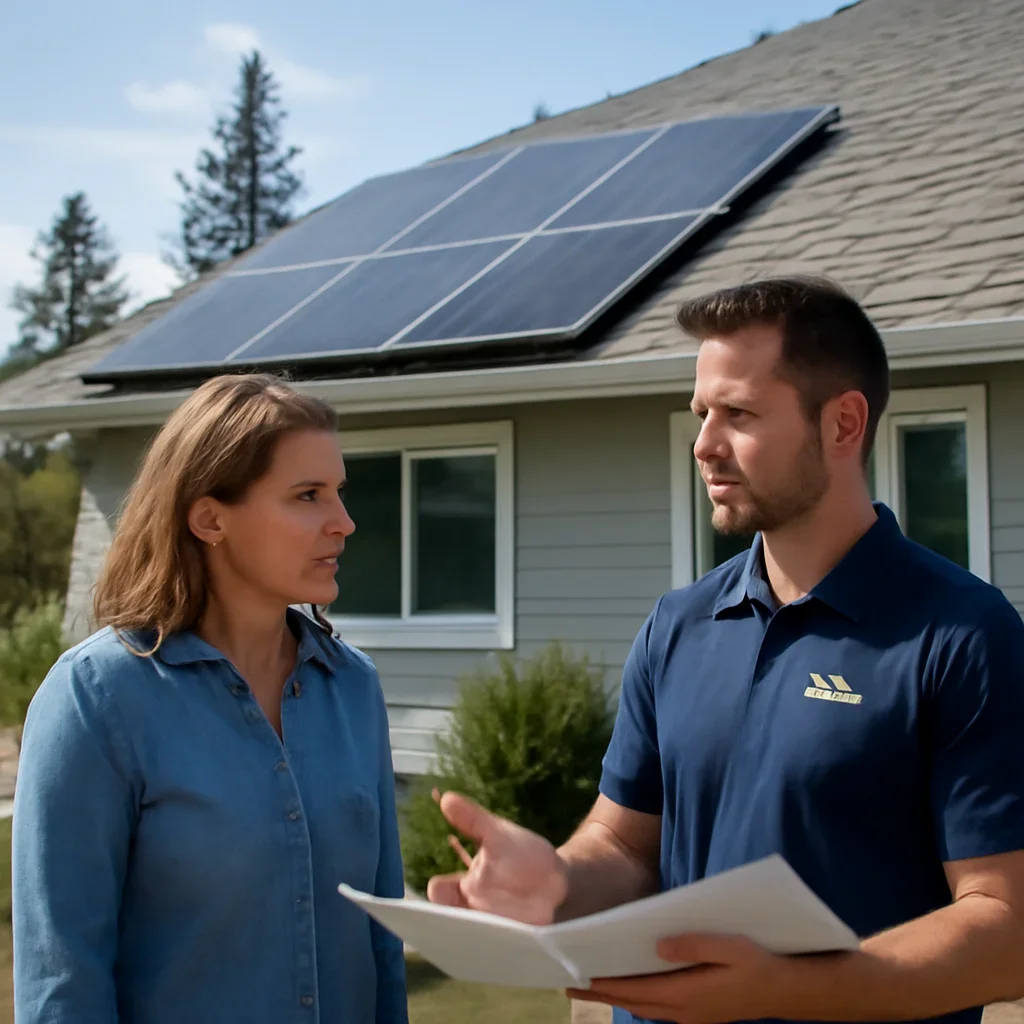 Homeowner and solar advisor discussing next steps for a solar installation