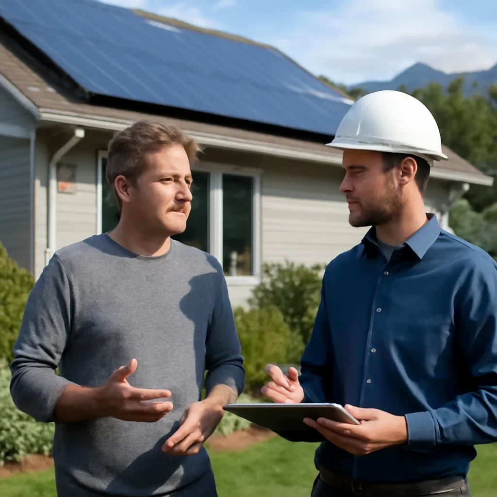 Homeowner and solar advisor discussing next steps for a solar installation