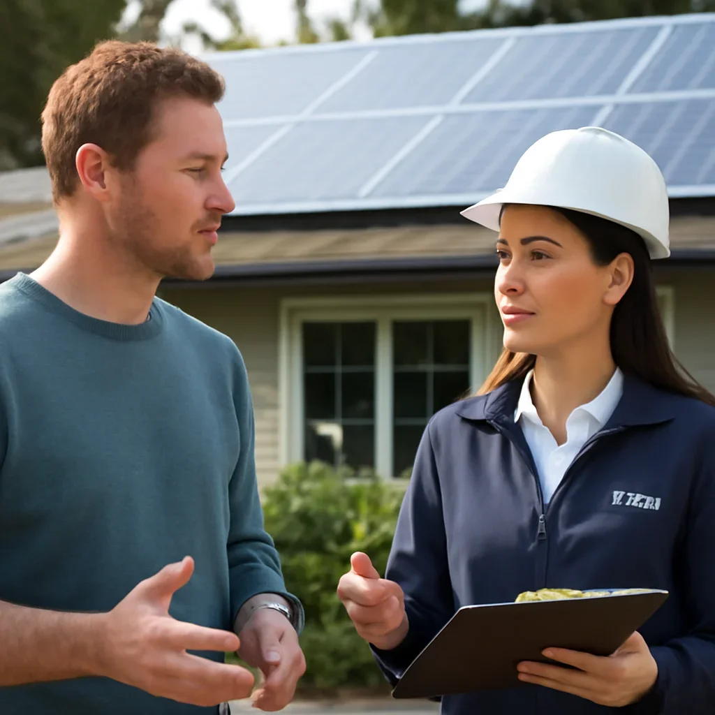 Homeowner and solar advisor discussing next steps for a solar installation
