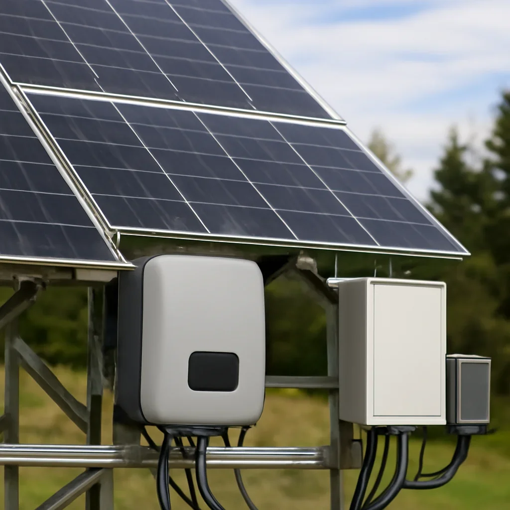 Close view of solar panels and system components referenced in the article