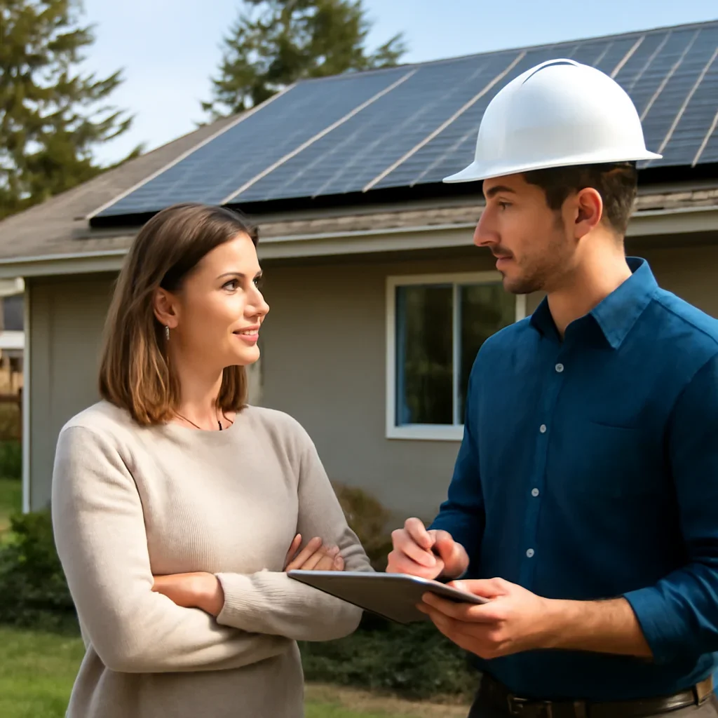 Homeowner and solar advisor discussing next steps for a solar installation