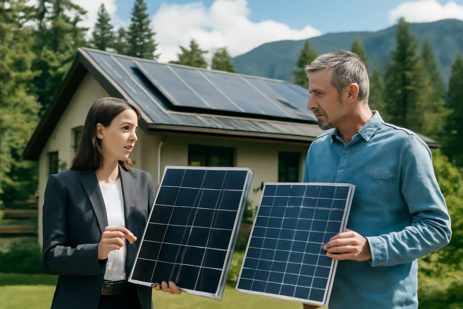 Monocrystalline vs Bifacial Solar Panels planning discussion for a solar project in British Columbia