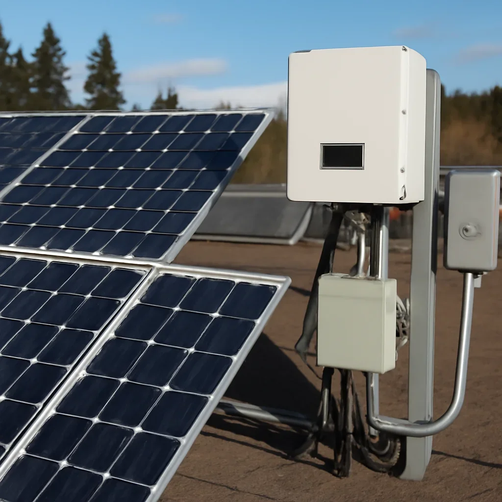 Close view of solar panels and system components referenced in the article
