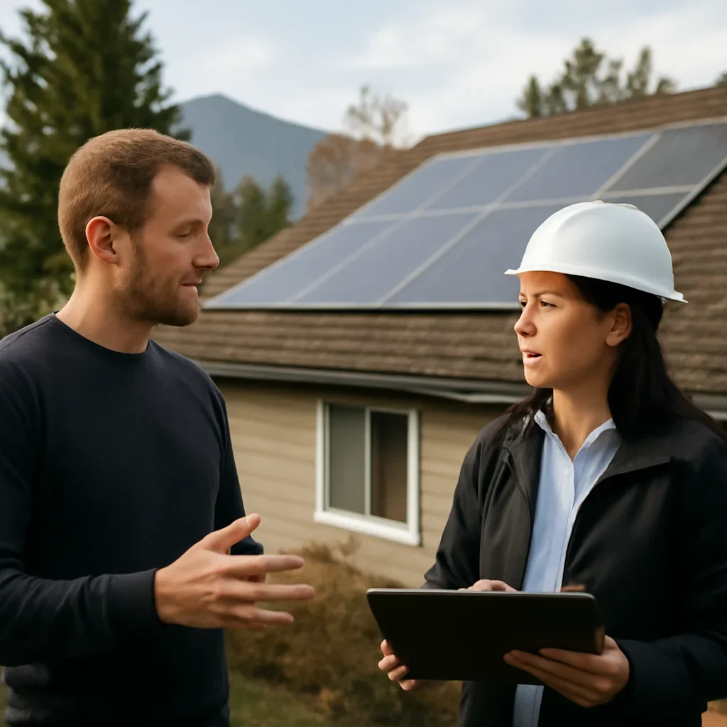 Homeowner and solar advisor discussing next steps for a solar installation