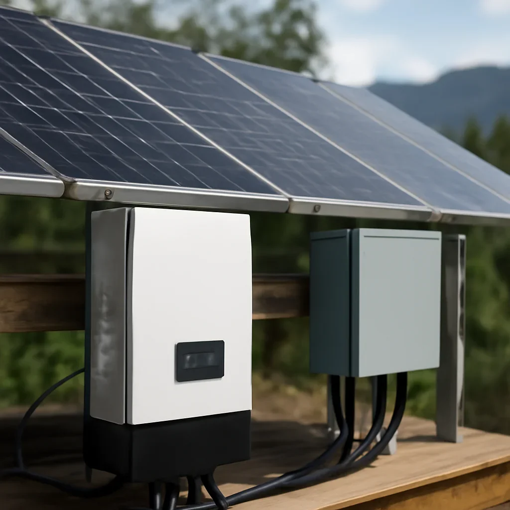 Close view of solar panels and system components referenced in the article