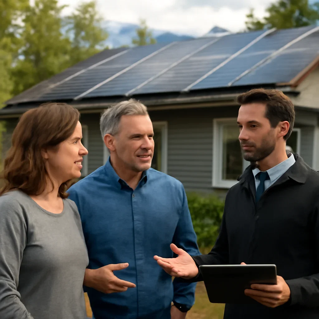 Homeowner and solar advisor discussing next steps for a solar installation