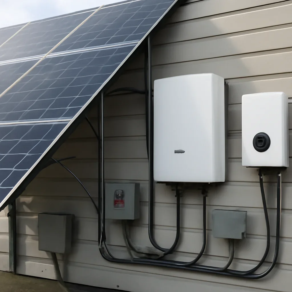 Close view of solar panels and system components referenced in the article