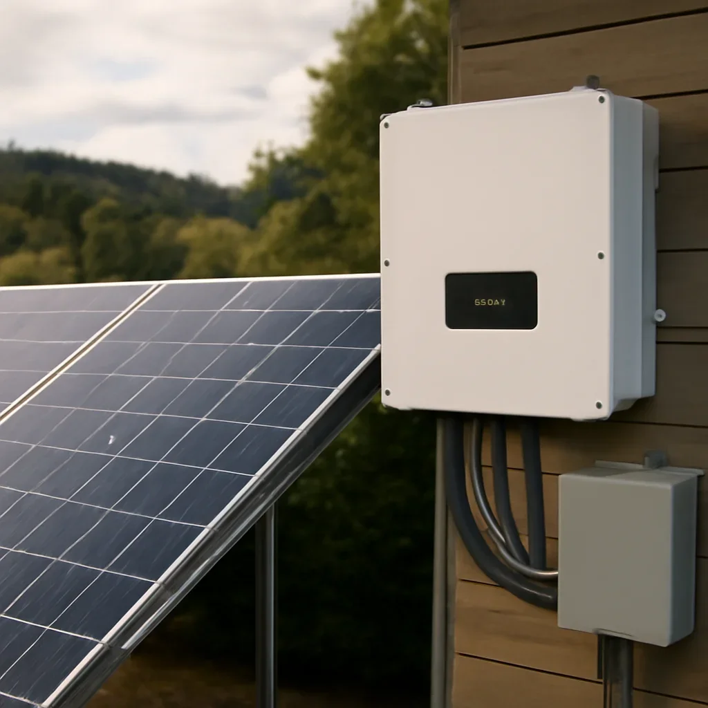 Close view of solar panels and system components referenced in the article