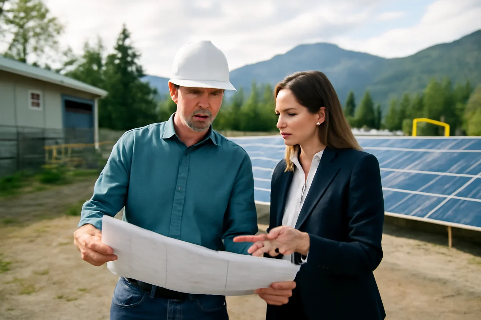 Solar for Equipment Yards and Industrial Sites planning discussion for a solar project in British Columbia