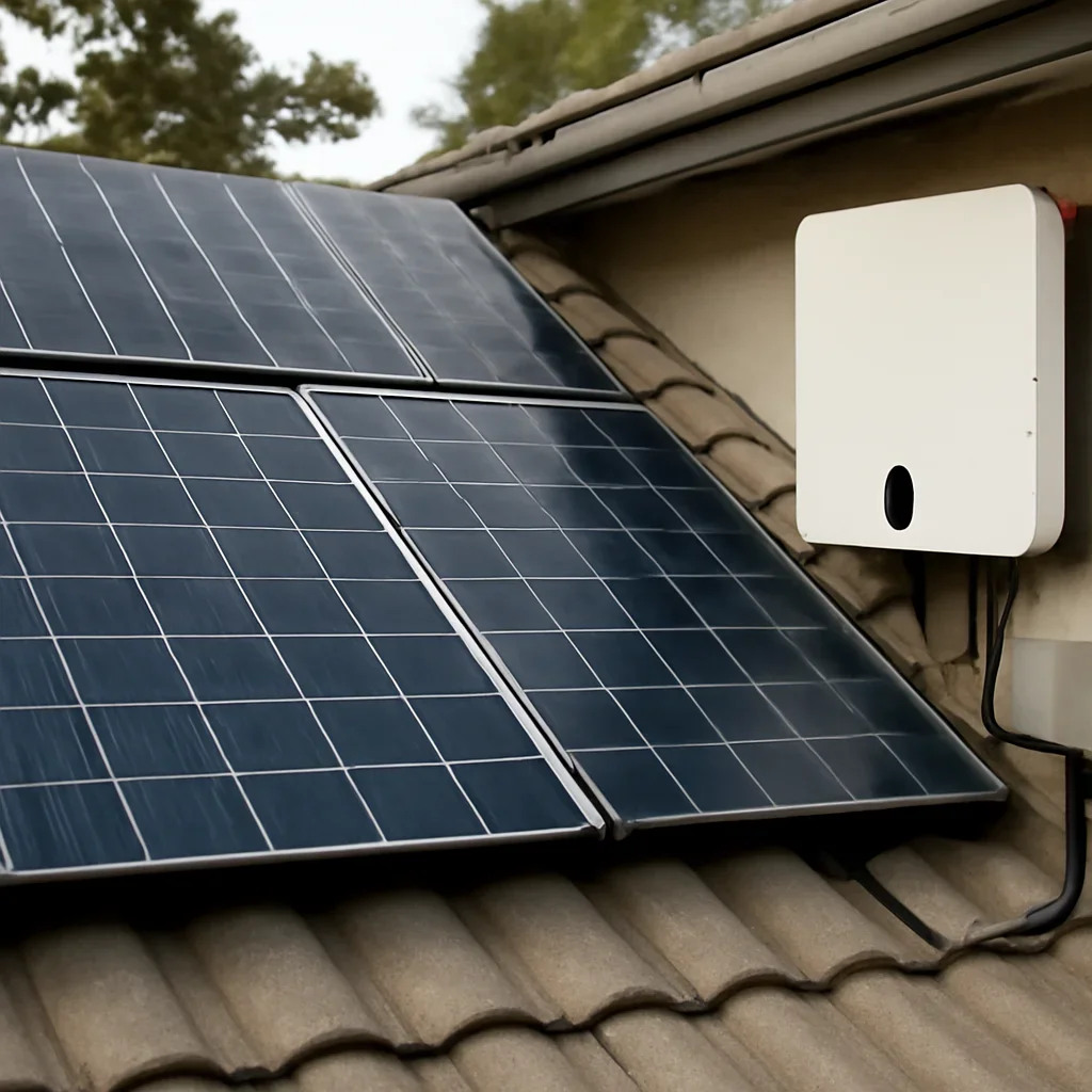 Close view of solar panels and system components referenced in the article