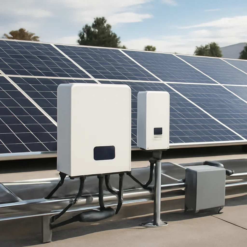 Close view of solar panels and system components referenced in the article