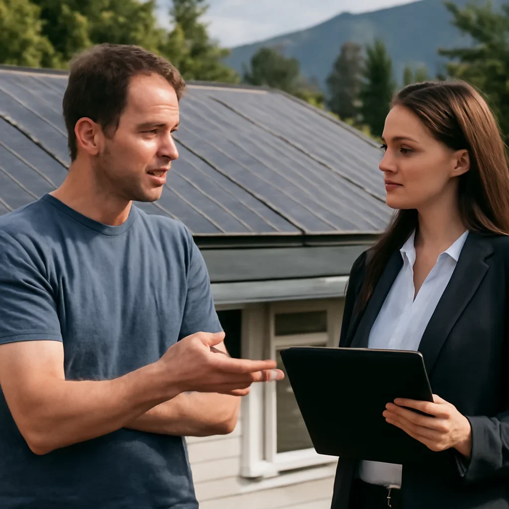 Homeowner and solar advisor discussing next steps for a solar installation