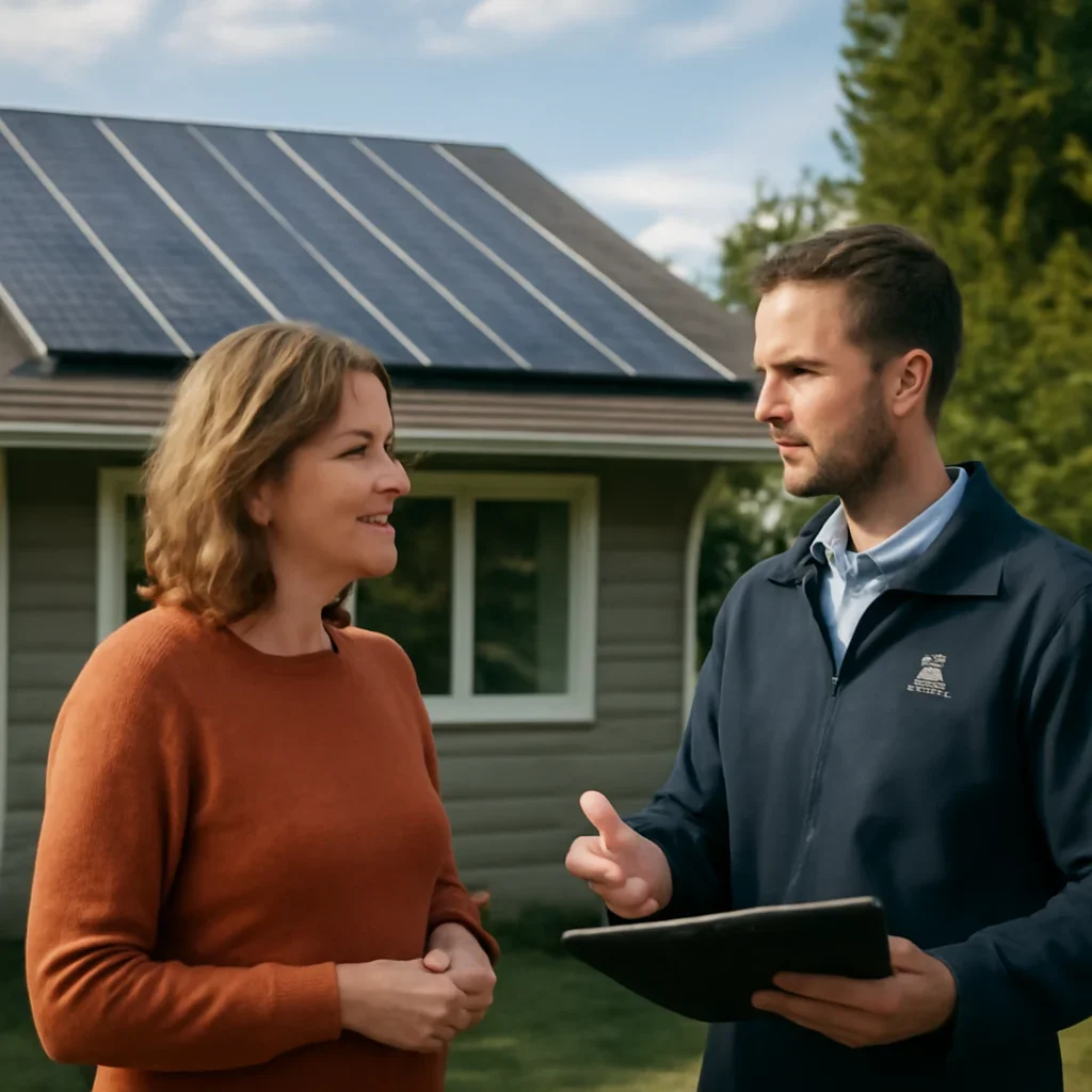 Homeowner and solar advisor discussing next steps for a solar installation