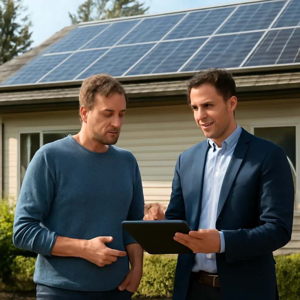 Homeowner and solar advisor discussing next steps for a solar installation