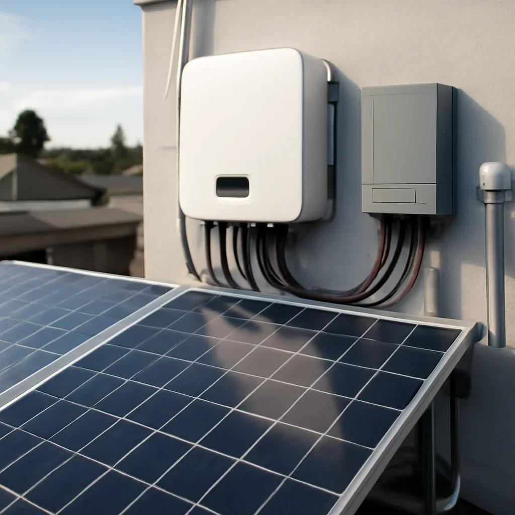 Close view of solar panels and system components referenced in the article
