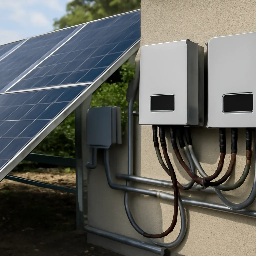 Close view of solar panels and system components referenced in the article