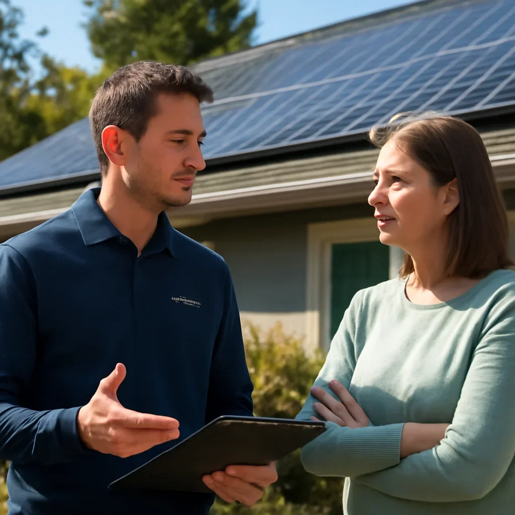Homeowner and solar advisor discussing next steps for a solar installation