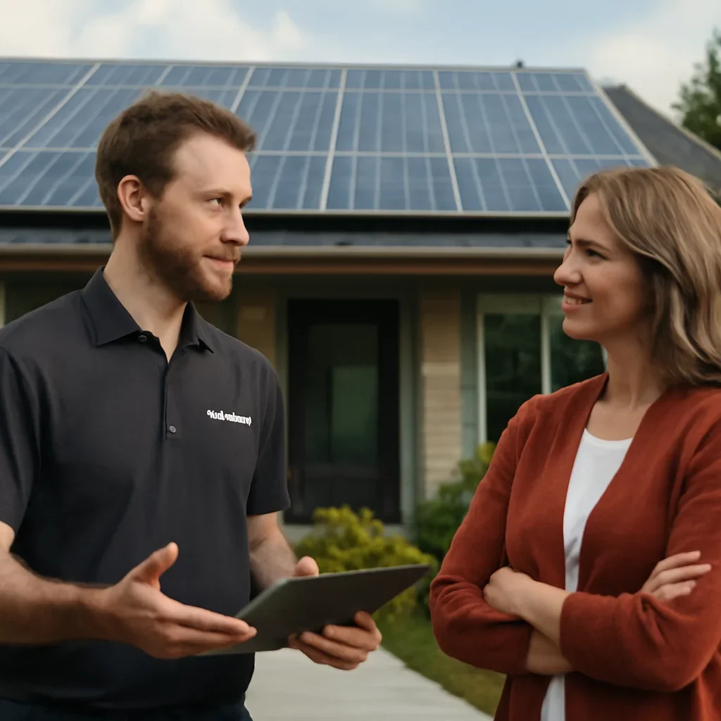 Homeowner and solar advisor discussing next steps for a solar installation