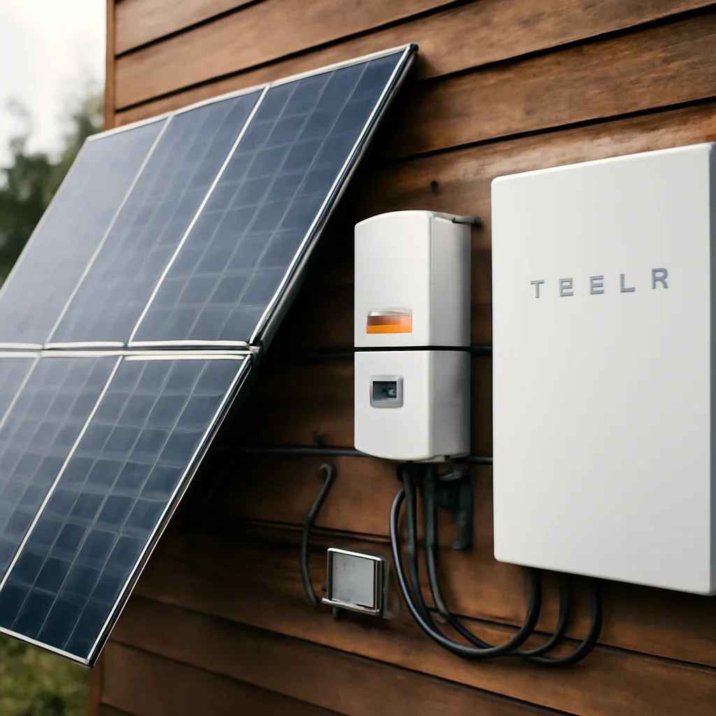Close view of solar panels and system components referenced in the article