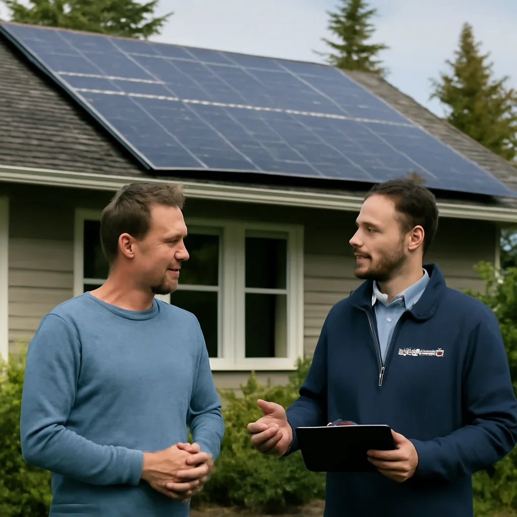 Homeowner and solar advisor discussing next steps for a solar installation
