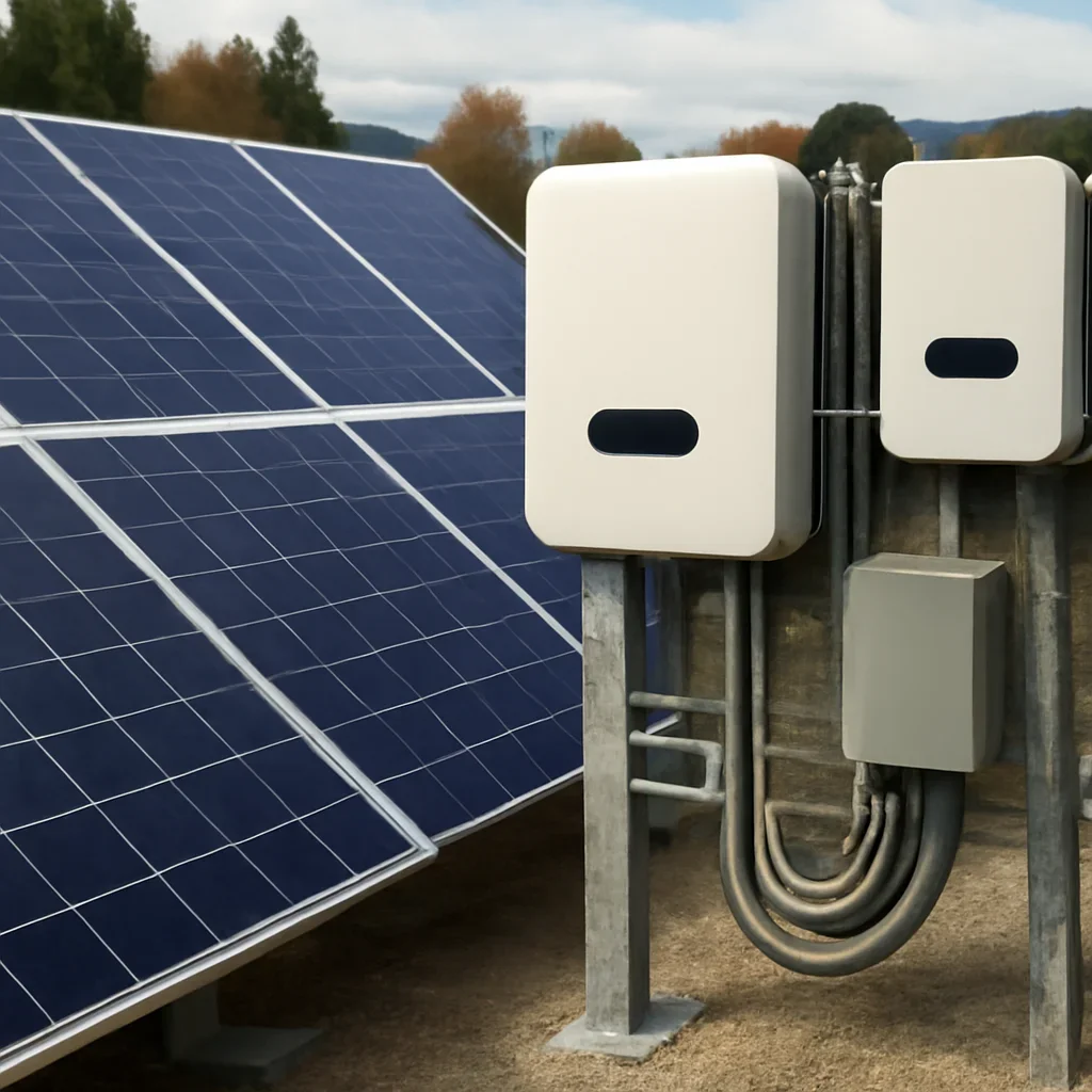 Close view of solar panels and system components referenced in the article