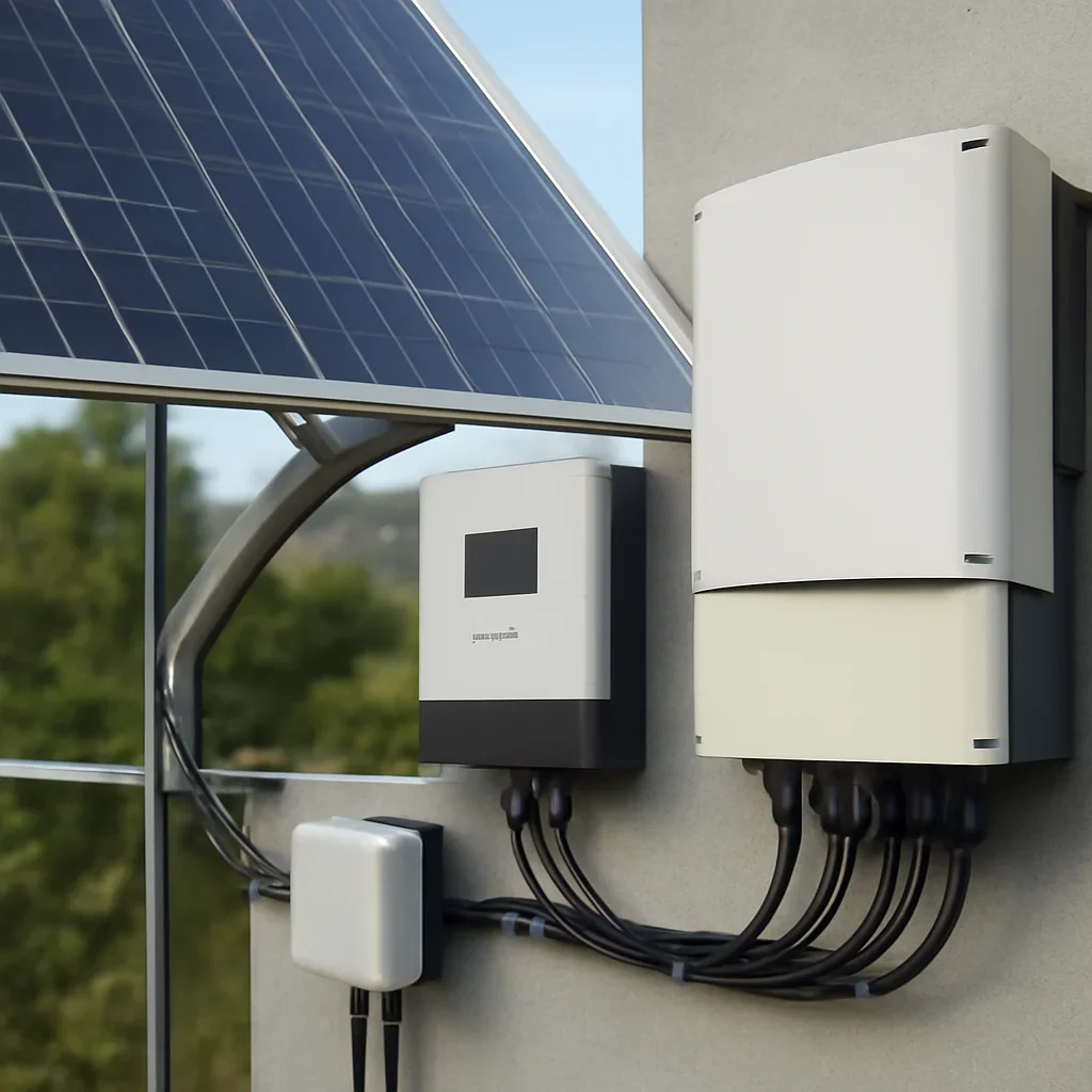 Close view of solar panels and system components referenced in the article