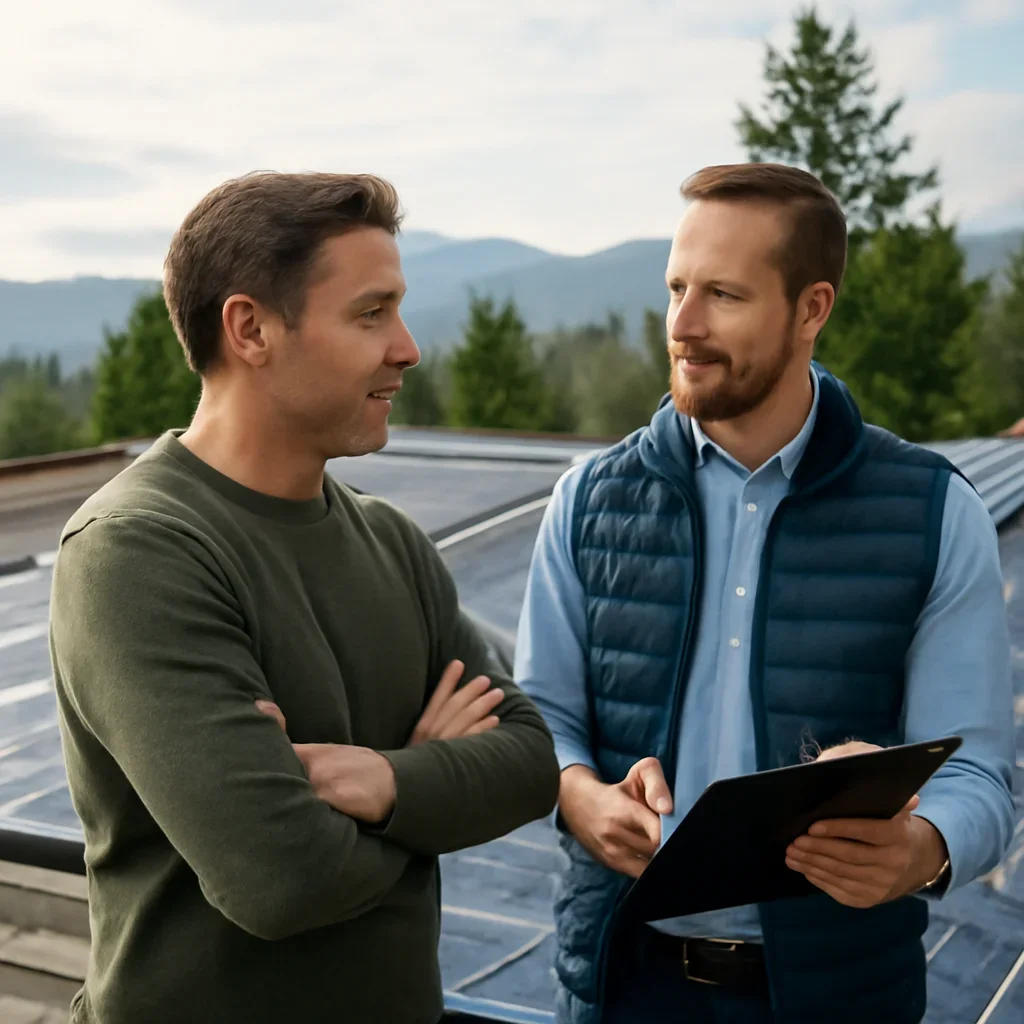 Homeowner and solar advisor discussing next steps for a solar installation
